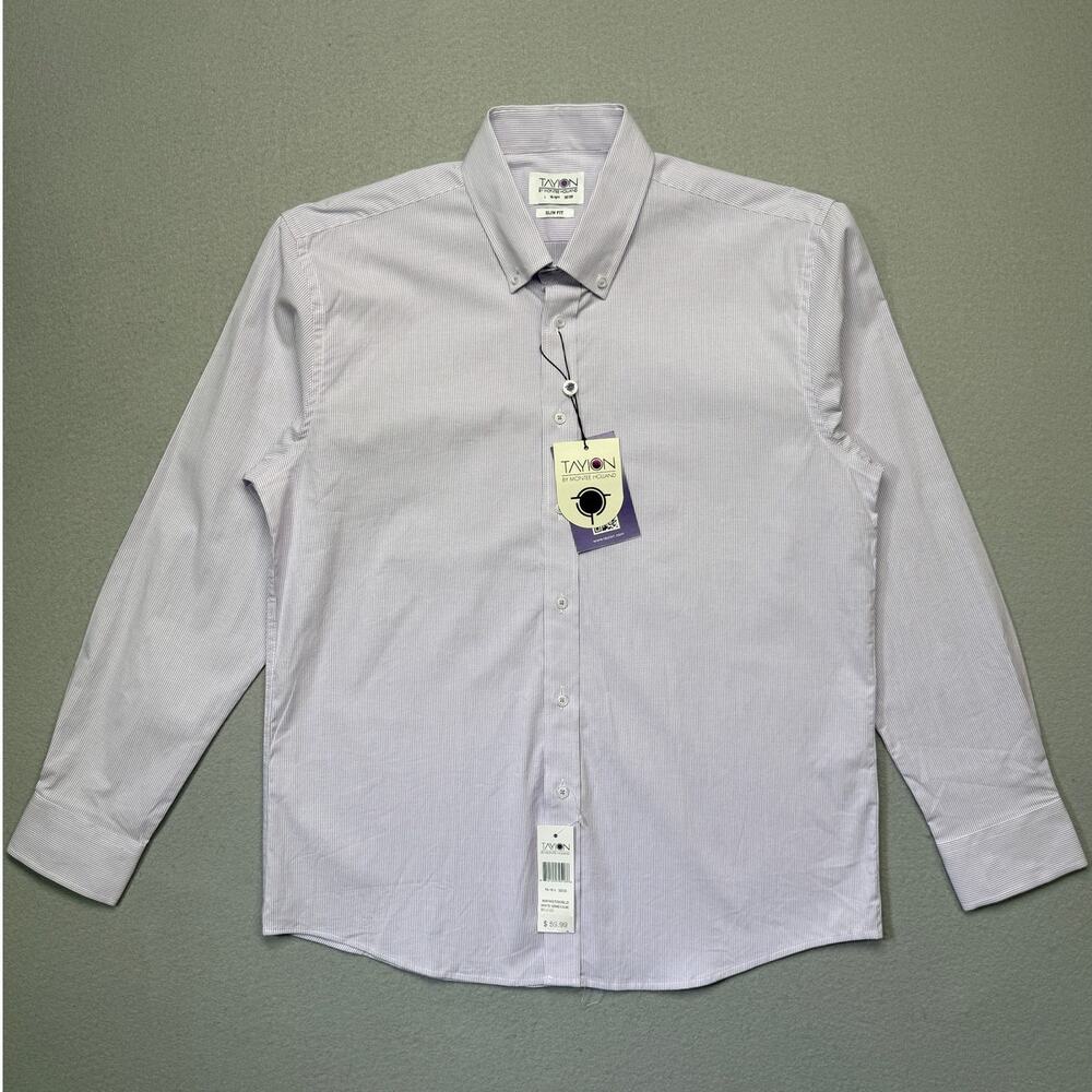 Tayion Collection Mens Slim-Fit Dress Shirt White Lilac Large 16-16.5 32x33 $60